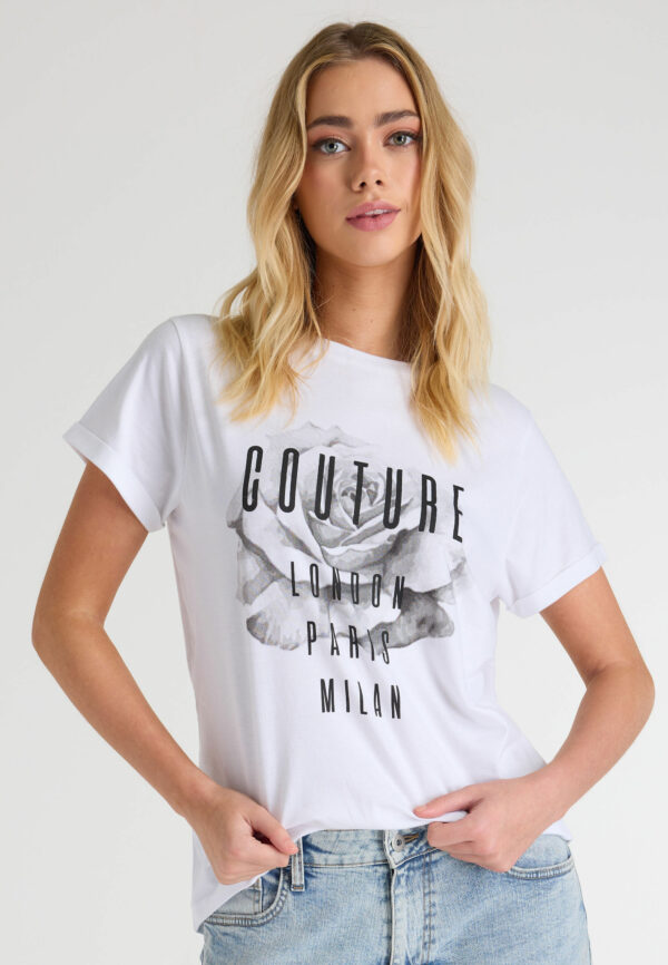 Womens White Couture Slogan T-shirt