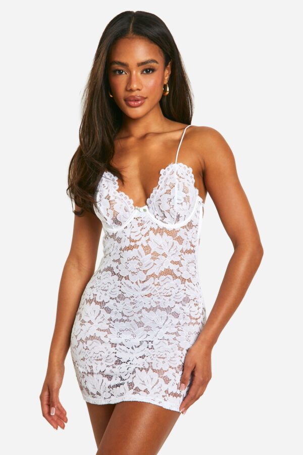 Womens White Lace Underwire Babydoll - Xl, White