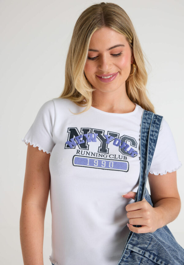 Womens White NYC Slogan Ribbed T-shirt