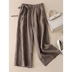 Women's Wide Leg Cropped Pants Cotton High Waist Ankle-Length ArmyGreen Fall