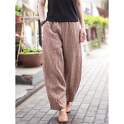 Women's Wide Leg Pants Trousers Linen Cotton Blend High Waist Full Length Black Fall