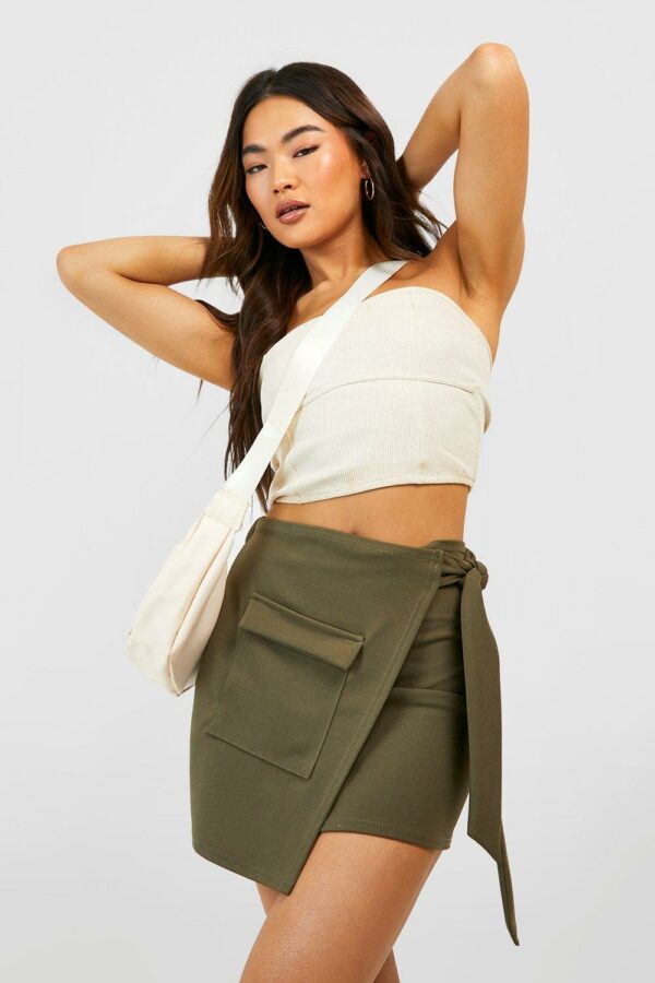 Womens Wrap Cargo Mini Skirt - Green - 10, Green