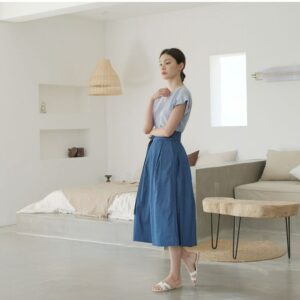 Women's Wrap Skirt Hanbok Korean Midi Skirts, Teterot Salon Gyeongridan-Gil Denim Blue 경리단길 허리치마 데님 블루 T1J06C010