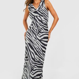 Womens Zebra Extreme Cowl Backless Maxi Dress - Black - 10, Black