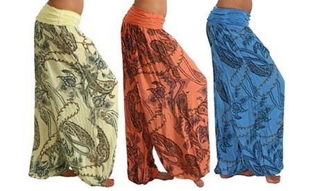 Women'sDigital-Printed Long Wide-Leg Casual Pants, Blue,12