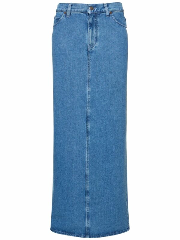 Wool Blend Denim Long Skirt