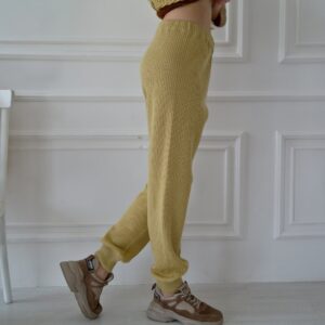 Wool Knitted Pants, Knit Pants With Cuffs, Knitted Tapered Pants, Women Wool Leggings, Women's Knitted Lambswool Leggins