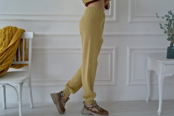 Wool Knitted Pants, Knit Pants With Cuffs, Knitted Tapered Pants, Women Wool Leggings, Women's Knitted Lambswool Leggins