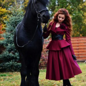 Wool Skirt, Winter Skirt, Renaissance Tulle Midi Red Wool Layered Winter Skirt For Women, Elegant Wear Women Suit