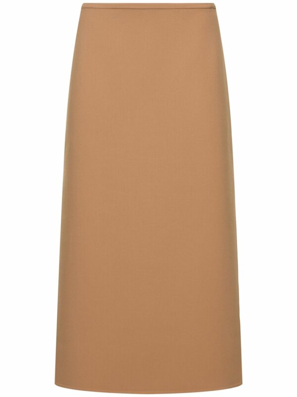 Wool Stretch Side Slit Midi Skirt