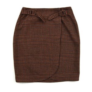 Wool Wrap Tulip Skirt | Black/Peach Houndstooth Waist 32