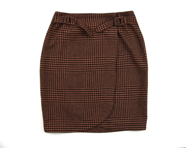 Wool Wrap Tulip Skirt | Black/Peach Houndstooth Waist 32