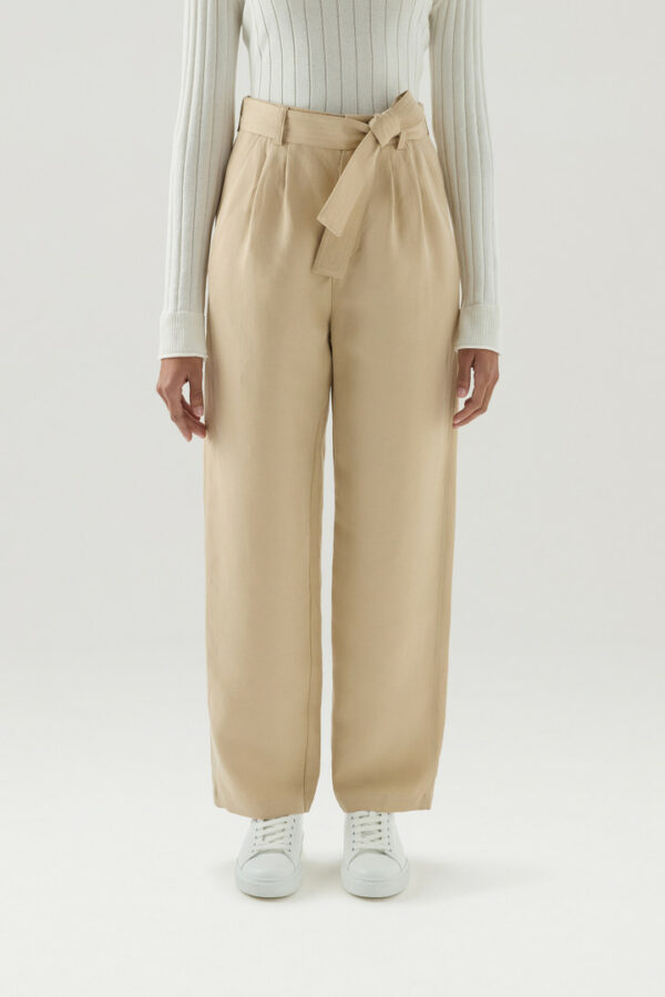 Woolrich Woman Belted Pants in Linen Blend Beige Size M