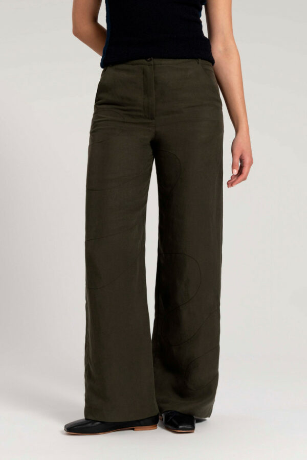 Woolrich Woman Embroidered Wide Leg Pants in a Linen Blend - Daniëlle Cathari / Woolrich Green Size 26