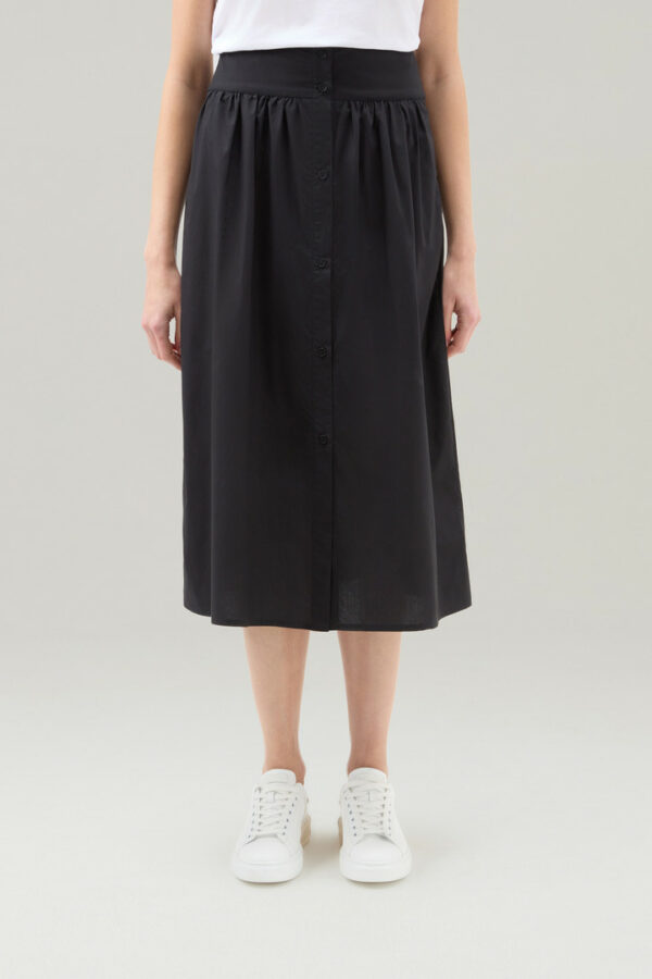 Woolrich Woman Midi Skirt in Pure Cotton Poplin Black Size XL