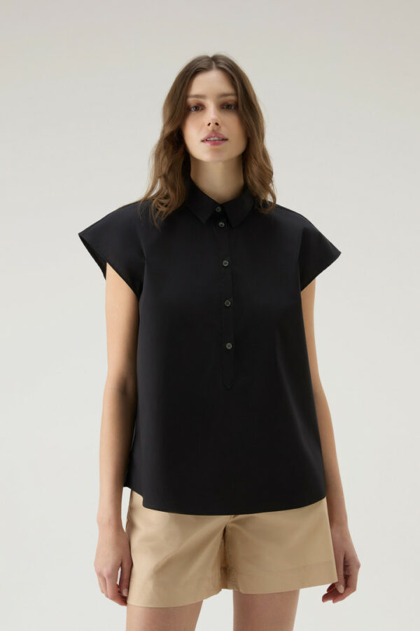 Woolrich Woman Poplin Blouse in Pure Cotton Poplin Black Size XS