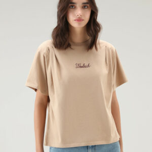 Woolrich Woman T-shirt in Pure Cotton with Pleated Shoulders Beige Size M