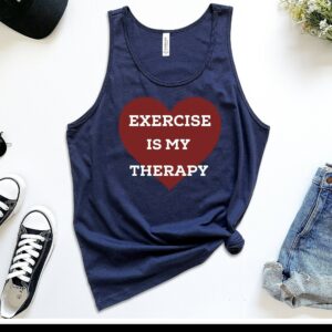 Work Out Tank Top, Exercise Is My Therapy Graphic T Shirt, Fitness Tops, Muscle Workout Tanks, Custom Tops