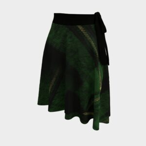 Wrap Skirt Green Tartan Art Design, Dark Wraparound Dance Crepe Fabric With Black Tie Belt, Ballet Skirt, Beach Travel Plaid