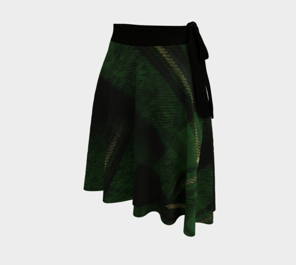 Wrap Skirt Green Tartan Art Design, Dark Wraparound Dance Crepe Fabric With Black Tie Belt, Ballet Skirt, Beach Travel Plaid