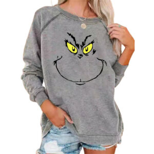 (XL, Grey) Christmas Womens Long Sleeve Pullover Grinch's Blouse Sweatshirt Xmas Round Neck Casual Tops