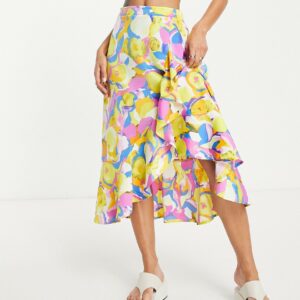 Y. A.S midi wrap skirt in bright abstract print-Multi