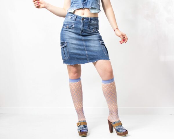 Y2K Cut-Off Mini Skirt Cargo Style Blue Denim Vintage Size L