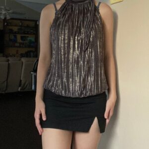 Y2K Gold-Brown High Neck Pleated Top