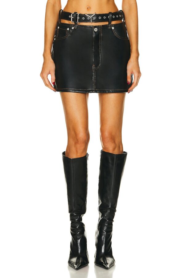 Y/Project Belt Leather Mini Skirt in Black - Black. Size 36 (also in 34, 38, 40, 42).