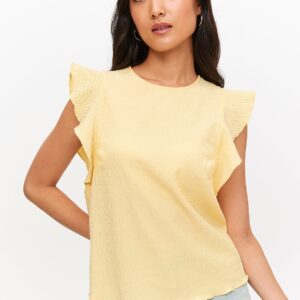 Yellow Crinkle Frill Sleeve Blouse 24