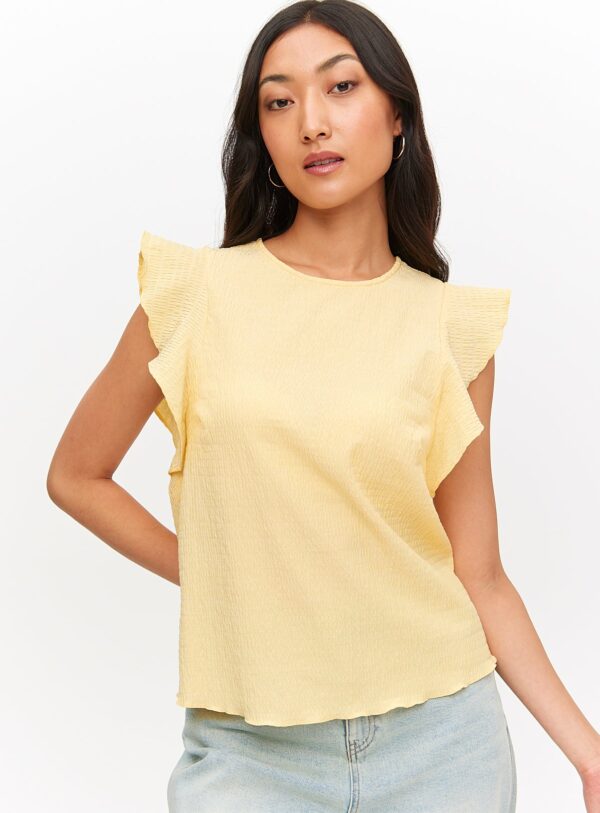 Yellow Crinkle Frill Sleeve Blouse 24