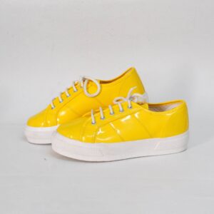 Yellow Glossy Vinyl Shoes 90S Sneakers Style Flat Tie Womens Size Eu 37 Us 6 UK 4 Platform Grunge Joggers Summer