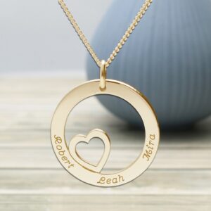 Yellow Gold Plated Heart Disc Personalised Necklace