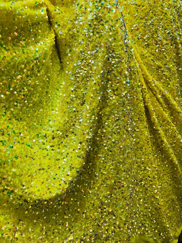 Yellow Iridescent Sequence 4Way Stretch Velvet Collection Great For Prom Dress & Much More