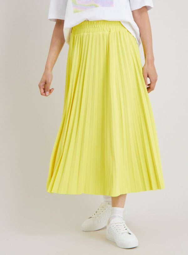 Yellow Pink Jersey Pleated Textured Skirt