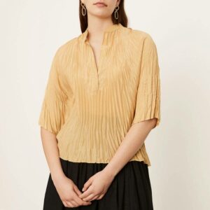 Yellow Silk Pleated Blouse