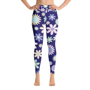 Yoga Leggings Blue With Flower Design, Print