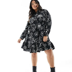 Yours tunic mini dress in black floral