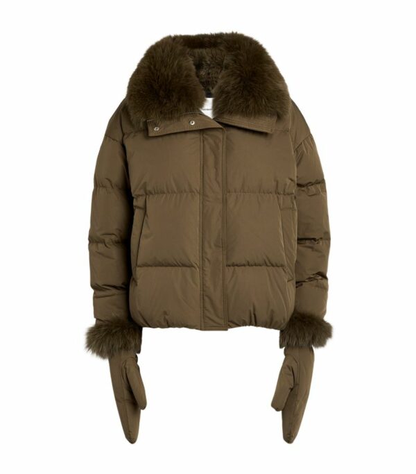 Yves Salomon Fur-Trim Puffer Jacket With Gloves