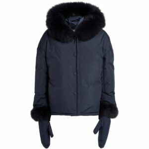 Yves Salomon Hooded Fur-Trim Puffer Jacket With Gloves