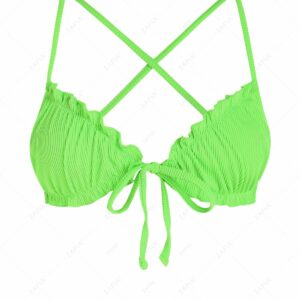 ZAFUL Criss Cross Tie Front Frilled Textured Bikini Top M Green