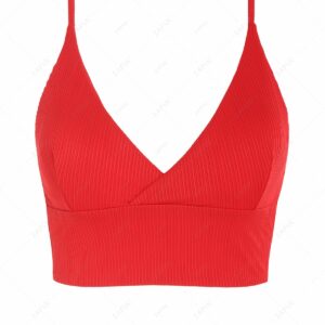 ZAFUL Ribbed Surplice Tank Bikini Top S Red