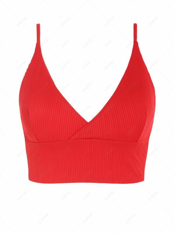 ZAFUL Ribbed Surplice Tank Bikini Top S Red