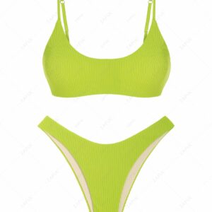 ZAFUL Textured High Cut Bralette Brazilian Bikini Swimwear Light green