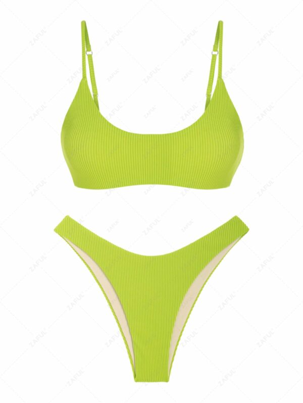 ZAFUL Textured High Cut Bralette Brazilian Bikini Swimwear Light green