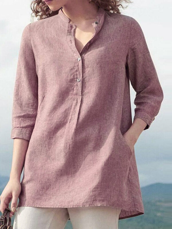 ZANZEA Womens 3/4 Sleeve V Neck Button Down Tops Casual Loose Shirts Blouse