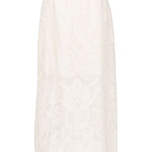 ZIMMERMANN- Embroidered Linen Midi Skirt