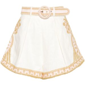 ZIMMERMANN- Embroidered Linen Shorts