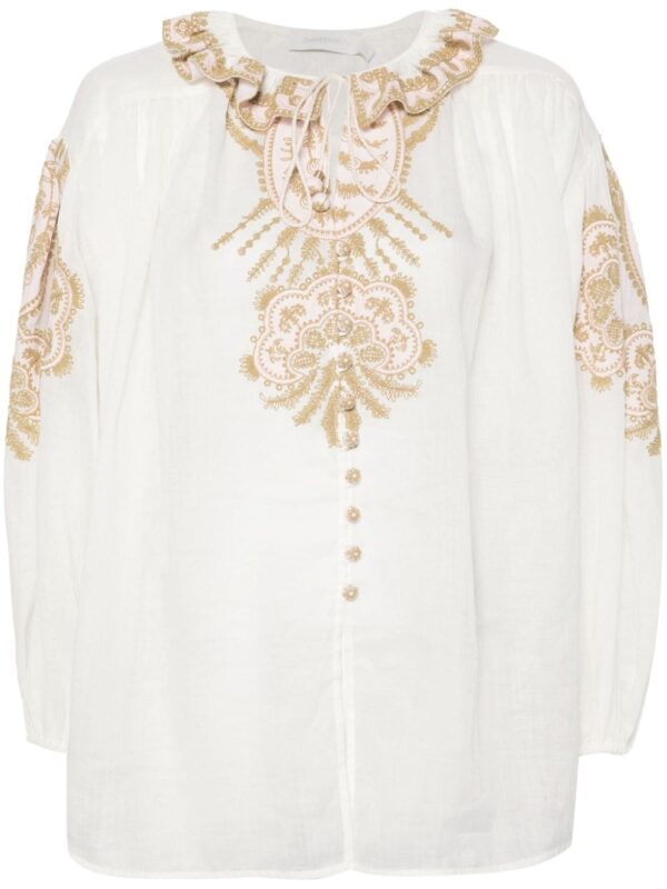 ZIMMERMANN- Embroidered Ramie Blouse