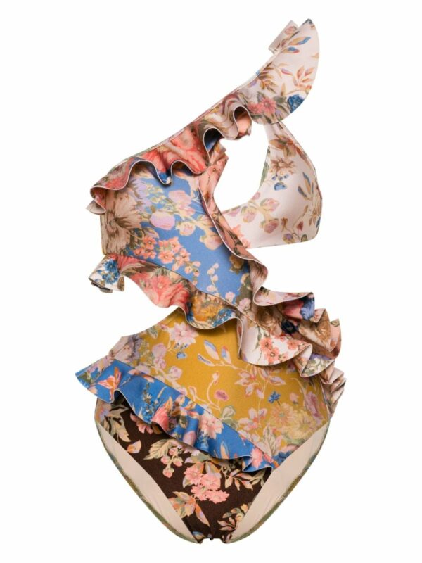 ZIMMERMANN- Floral Print One-shoulder Swimsuit